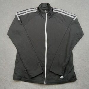 Adidas Jacket Womens Medium Black Full Zip Golf 3 Stripe Track Athletic Coat